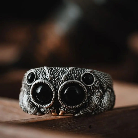 Black Agate Jumping Spider Ring