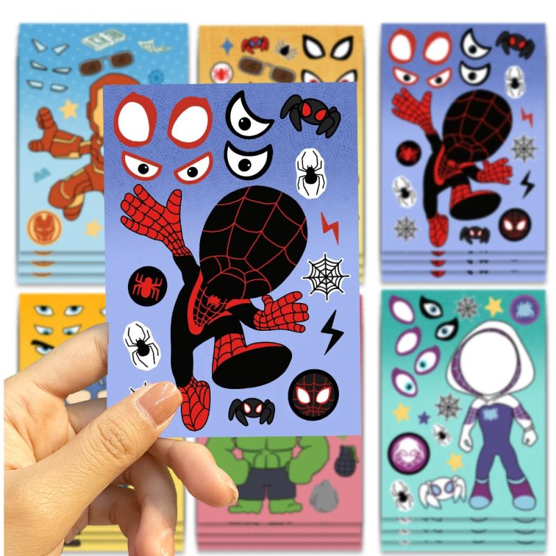 8/16/24pcs Spider-Man & Iron Man Make-A-Face Sticker Set - Image 4